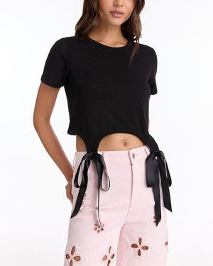 The Noli Shop Diana Satin Bow Shirt - Black