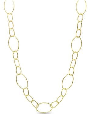 Italian Silver 18K Over Fancy Oval Link Chain Necklace - Metallic