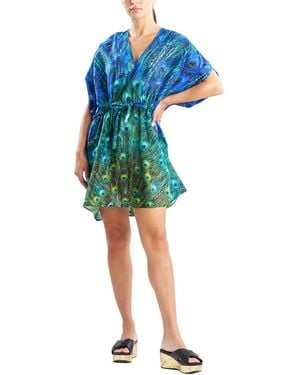Natori Peacock Cotton Voile Short Caftan - Blue