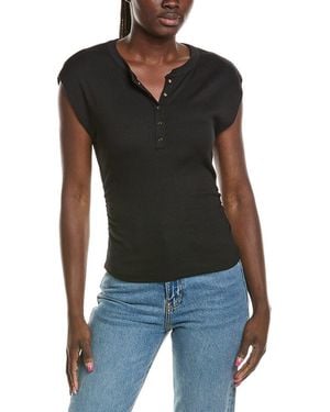 Michael Stars Joni Snap Henley Power Shoulder Top - Black