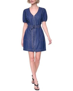 DKNY Puff Sleeve Belted Dress - Blue