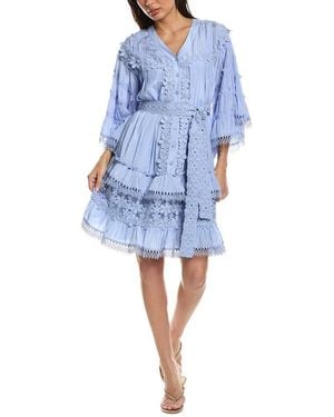 Beulah London Floral Lace Detail Tiered Flounce Mini Dress - Blue