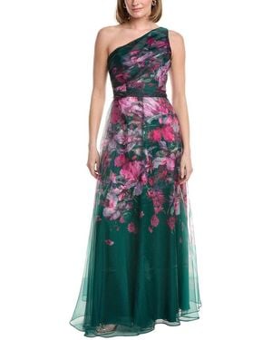 Rene Ruiz One-Shoulder 3D Applique Floral A-Line Gown - Green