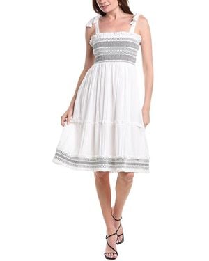 Tahari Smocked Midi Dress - White