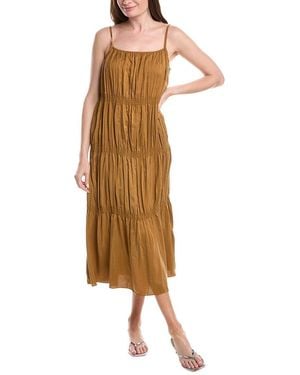 Eileen Fisher Smocked Silk Dress - Brown