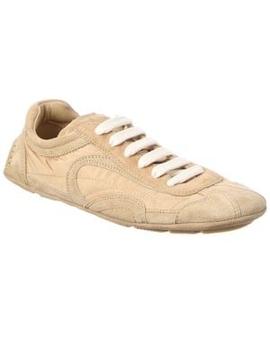 Prada Montecarlo Suede & Leather Trainer - Natural