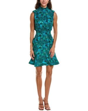 Saloni Fleur Dotty Stamped Satin Mini Dress - Blue