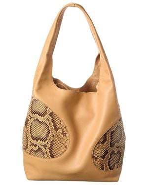 Ferragamo Debossed Snake-Embossed Leather Hobo Bag - Brown