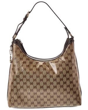 Gucci Neutral Coated Canvas & Leather Gg Crystal Charmy Hobo Bag (Authentic Pre-Loved) - Brown