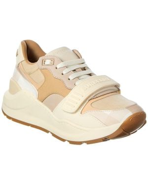 Burberry Check Canvas & Leather Trainer - Natural