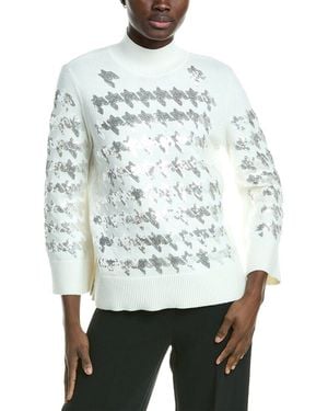 Anne Klein Sequin Houndstooth Mock Neck Jumper - White