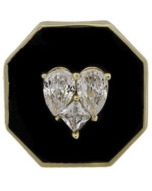 Ebru Jewelry Love Cz Statement Adjustable Ring - Black