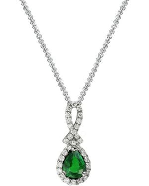 Gemstones 14K Diamond .13 Ct. & .38 Ct Emerald Pendant Necklace - Metallic