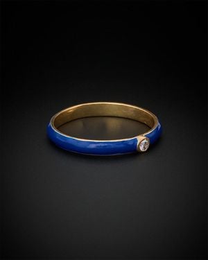 Italian Gold Over Silver 18K 0.05 Ct. Tw. Diamond Enamel Ring - Black