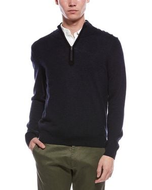 Bruno Magli Plaited 1/4-Zip Merino Wool Mock Neck Sweater - Blue