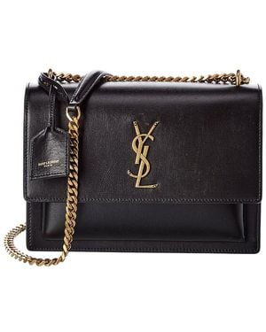 Saint Laurent Sunset Medium Leather Shoulder Bag - Black