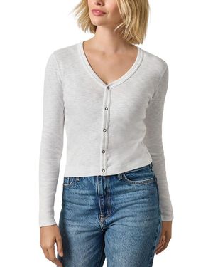 Lilla P Ribbed Slub Snap V-Neck - White