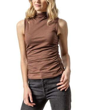 Lilla P Shirred Mock Neck Tank - Brown