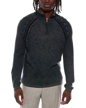 Autumn Cashmere Inked Ribbed Wool & Cashmere-Blend 1/4-Zip Mock Neck Jumper - Black