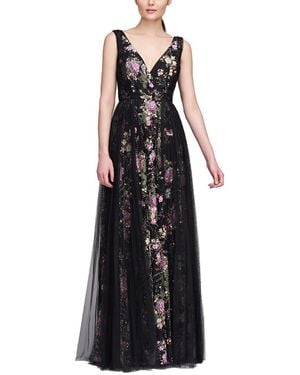 THEIA Toni V Neck Beaded Gown - Black