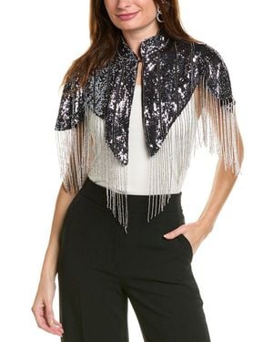 Saachi Beaded Fringe Sequin Capelet - Grey