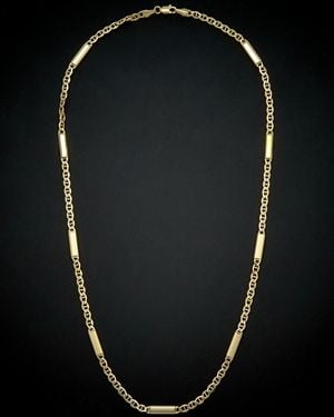 Italian Gold 14k Bar Station Mariner Link Necklace - Black