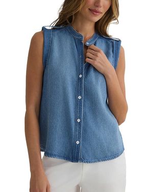 Bella Dahl Roll Sleeve With Tabs Button Up Top - Blue