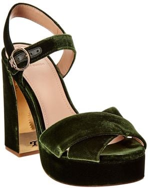 Tory Burch Loretta Velvet Platform Sandal - Green