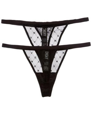 DKNY 2Pk Monogram Mesh Thong - Black