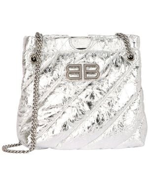 Balenciaga Xs Metallized Quilted Crush Leather Tote - White