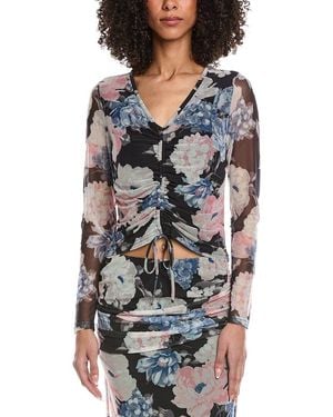 Laundry by Shelli Segal Bouquet Printed Ruched Mesh Top - Blue