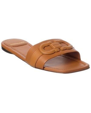Ferragamo Leather Flat Sandal - Brown