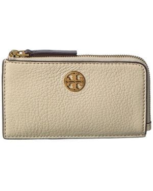 Tory Burch Felix Leather Zip Card Case - Natural