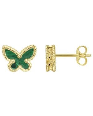 Italian Gold 14K Malachite Butterfly Earrings - Green