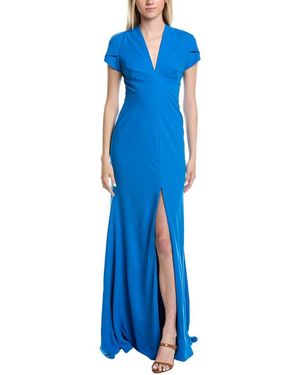 Rene Ruiz V-Neck Crepe Gown - Blue