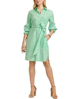 Foxcroft Abby Giraffe Linen-Blend Shirtdress - Green