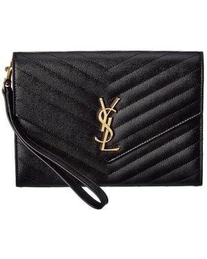 Saint Laurent Monogram Leather Clutch - Black