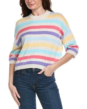 Hannah Rose Multi Stripe Elbow Sleeve Cashmere-Blend Jumper - Grey