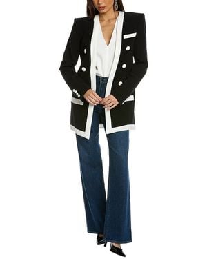 Balmain Long Collarless 6-button Crepe Jacket - Black