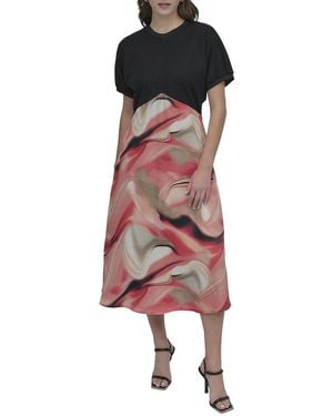 DKNY Mix Media Print Dress - Red