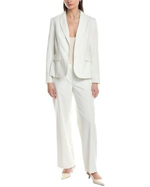 Le Suit 2Pc Pinstripe Shawl Collar Jacket & Wide Leg Pant Set - White