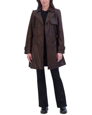 Tahari Natalie Medium Leather Trench Coat - Black