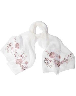 Saachi Floral Embroidered Scarf - White