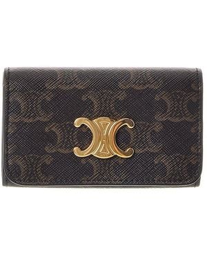 Celine Triomphe Coated Canvas & Leather Key Case - Grey