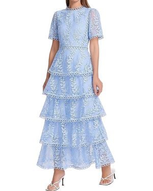 AMINA GLAM Embellished Short Sleeve Maxi Dress - Blue