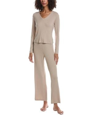 Natori Harmony Rib V Neck Top And Pant - Natural
