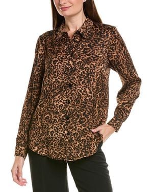 Tahari Scarf Twill Long Sleeve Top - Brown