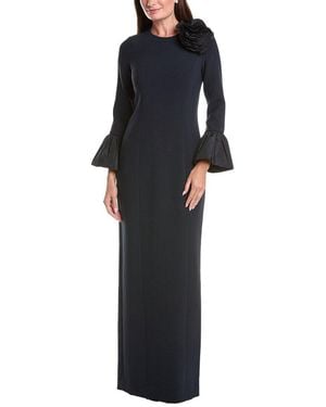 Teri Jon Crepe Taffeta Flounce Cuff Gown - Black