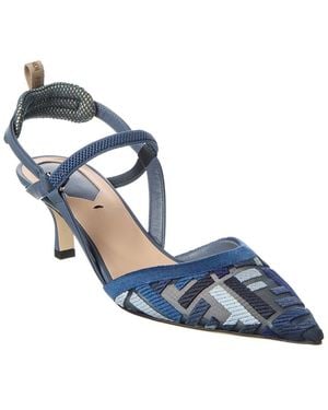 Fendi Ff Colibri Lite Medium Mesh & Leather Slingback Mule - Blue