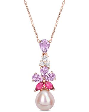 Rina Limor 18k Rose Gold Over Silver 2.46 Ct. Tw. Gemstone 9.5-10mm Pearl Floral Drop Pendant - Multicolour